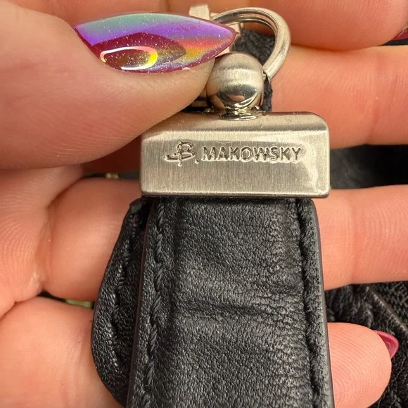 B. Makowsky Black Leather Shoulder Bag Slouchy Hobo Soft Pebbled Leather - Picture 11 of 15